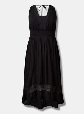 Torrid 2 Black Gauze Lace Inset Hi Low Maxi Dress Boho Gothic NWT Plus Size